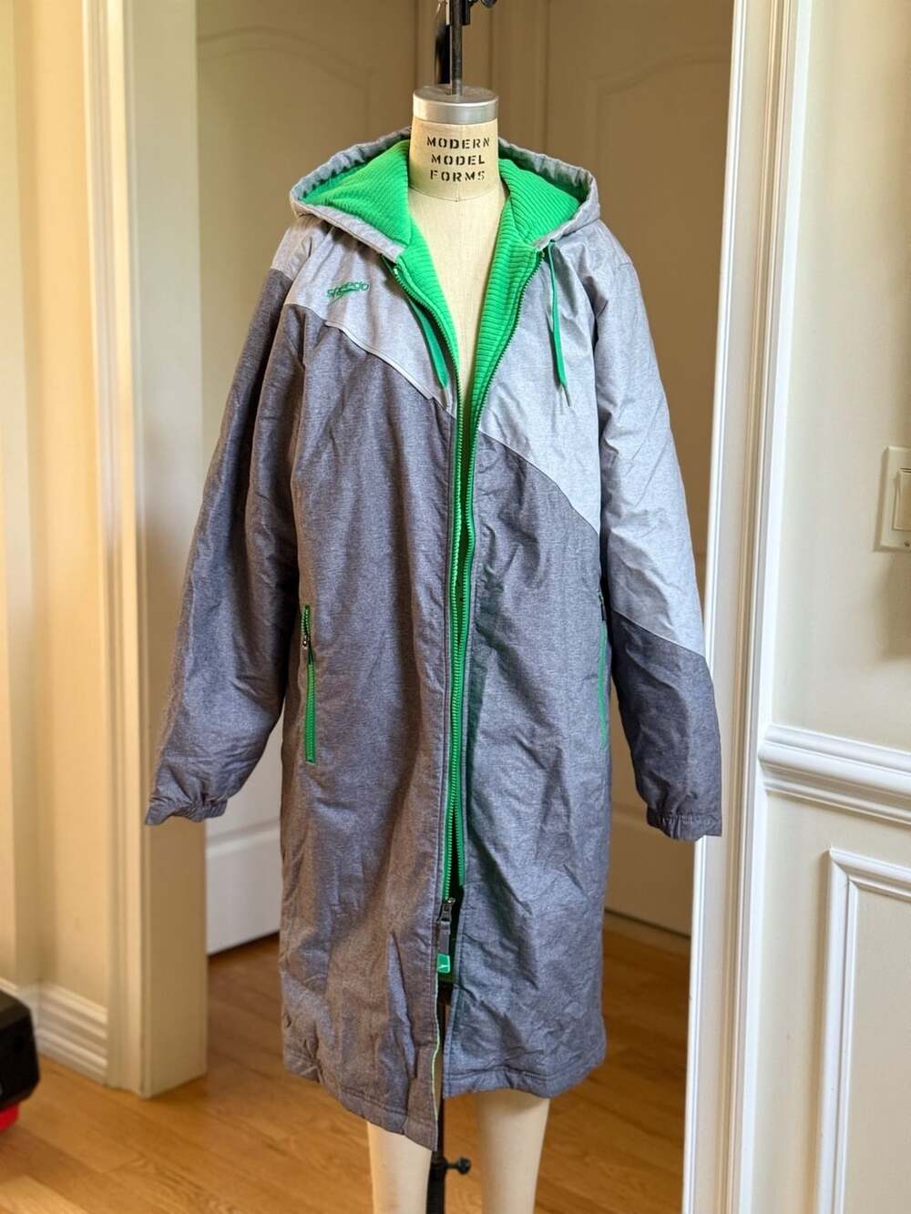 Speedo Unisex Swim Parka Fleece Lined Grey Green